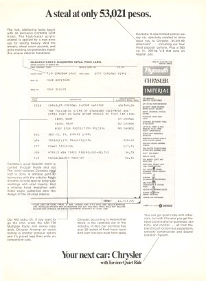 1970 Chrysler Newport Cordoba Magazine Ad, right side