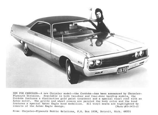 1970 Chrysler Cordoba press release photo