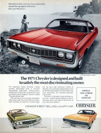 Definitely not a car to drive off the cliffs. Did the lady come to grips in the very last minute? Is she now studying the owner's manual? We'll never know... Mysterious Canadian advertising!